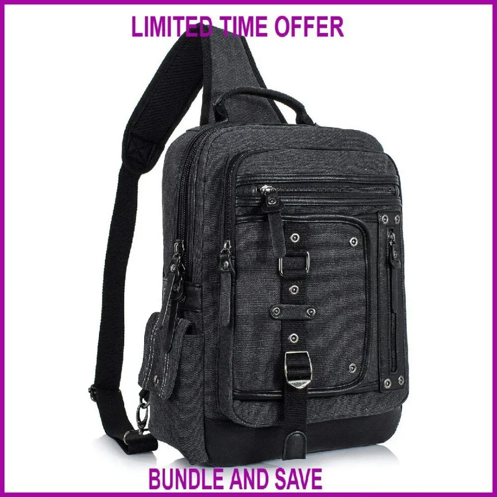 Large Canvas Messenger Bag with Laptop Sleeve, 10+ Pockets, Adjustable Strap